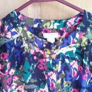 J. Crew Multicolor Floral Button-Down Blouse - Navy, Pink & Green